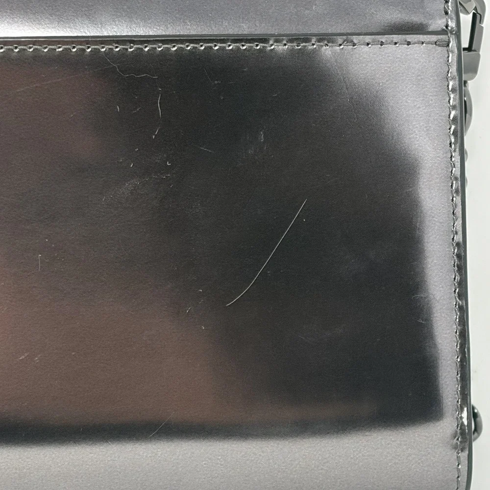 Tory Burch Emerson‎ Patent Chain Wallet Gunmetal Metallic Crossbody